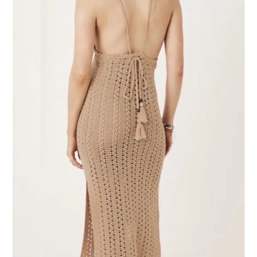 Free People Spell And The Gypsy Mirage Midi Maxi Dress Crochet Side Slits Nude - Picture 5 of 7